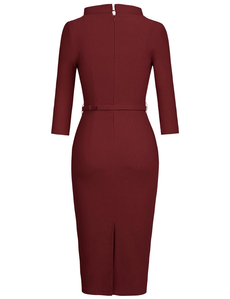 MUXXN Flattering Mock Neck Half Sleeve Retro 1940s Cocktail Juniors Dress for Women (Merlot M) - Image 4
